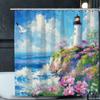 1pcs Coastal Lighthouse Theme Digital Printed Shower Curtain, Waterproof Polyester Fabric, With Hooks, Machine Washable
