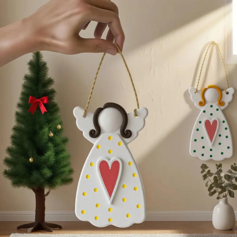 A Top Quality DIY Faceless Angel Silicone Mold Christmas Tree Hanging Ornament Plaster Concrete Resin Mould Heart Dot Texture