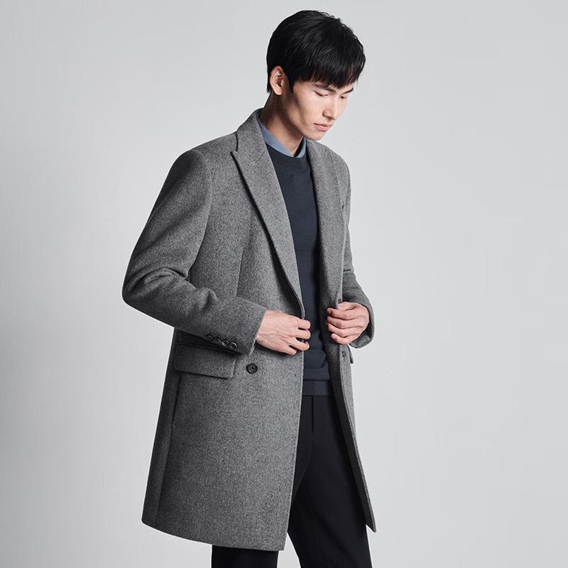 Baoxiniao Men's Double-faced Wool Double-breasted Mid-length Business Coat