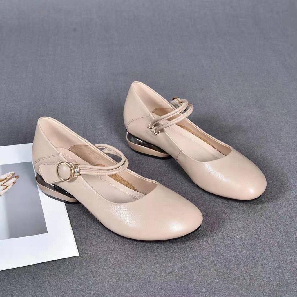 Single Shoes Women's Spring New Candy Color Comfortable Flats Round Head Buckle Doll Shoes Cowhide Women's Shoes