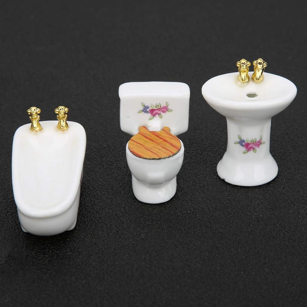 Hztyyier Dollhouse Miniature Bathroom Set, 1: 24 Dollhouse Miniature Porcelain Bathroom Set, Mini Dollhouse Furniture for Decoration(#3)