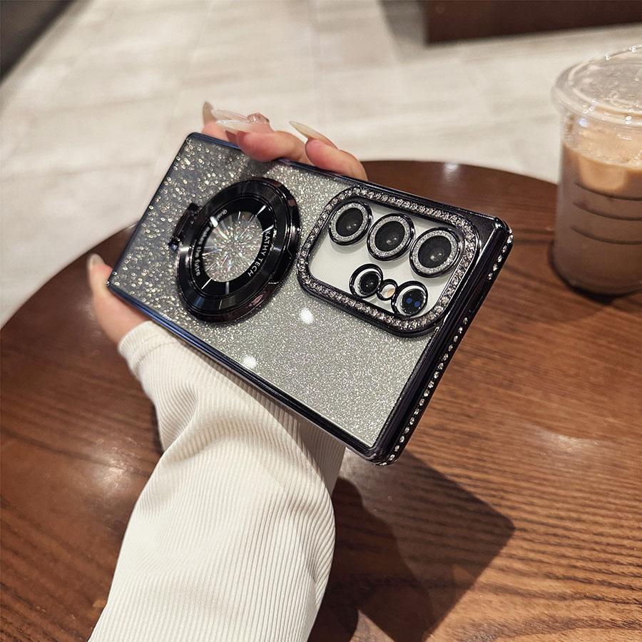 Luksus Glitter Bling Gradient Etuier Stativ Diamant S24Ultra Etui For Samsung Galaxy S25 S24 S23 S22 Ultra Plus A05S A15 A24 A25 A35 A55 Deksel