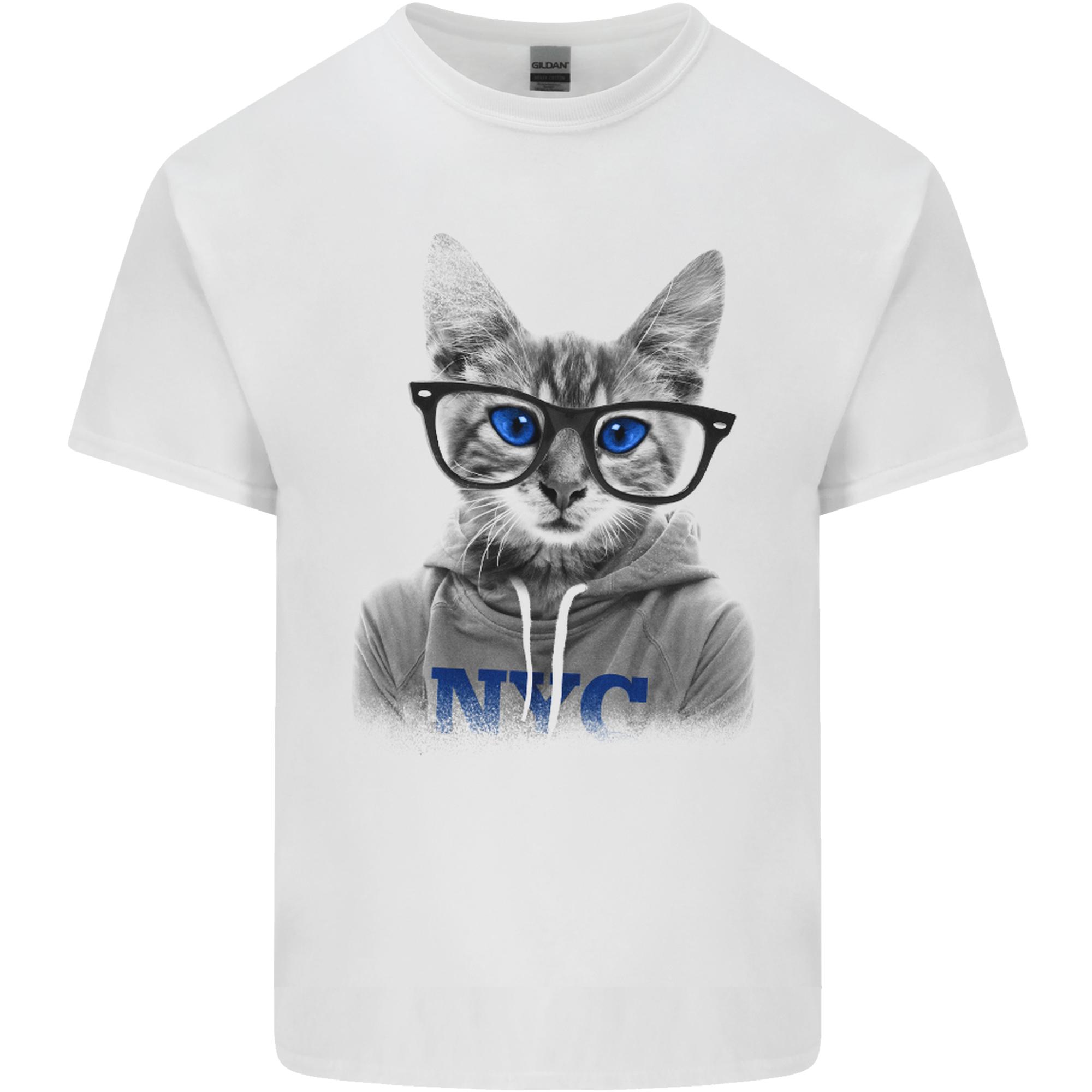 New York City Cat With Glasses Unisexs Light Cotton TShirt S