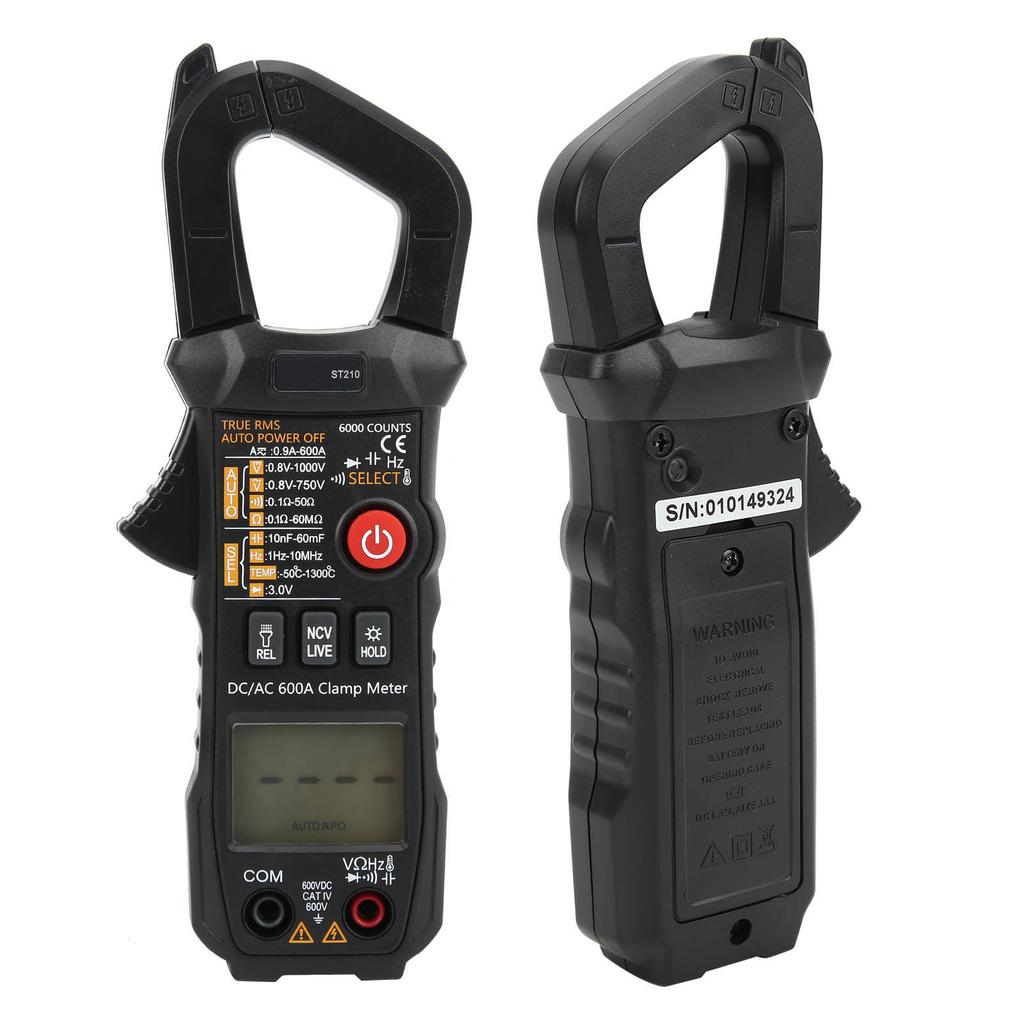 ST210 Digital Clamp Meter Multimeter Automatic AC DC Voltage Current Tester with 6000 Counts Black