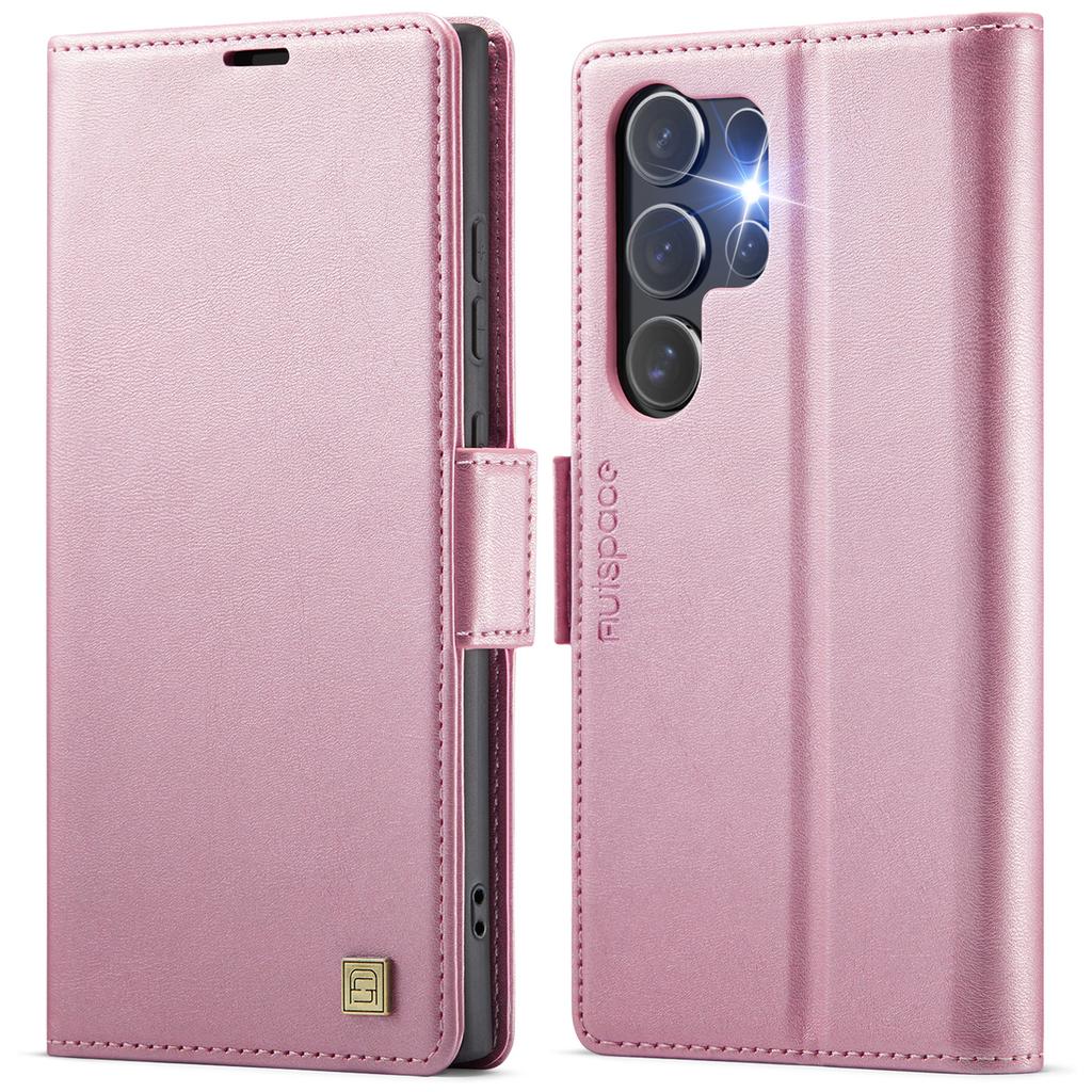 For Samsung Galaxy S24 Ultra Case AUTSPACE A11 RFID Blocking Retro Leather Cell Phone Wallet Cover