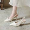 Sandals Girl 2025 Summer Niche French Fairy Style Dress with Medium Heeled Pointed Toe Bun White Thin Heeled High Heels