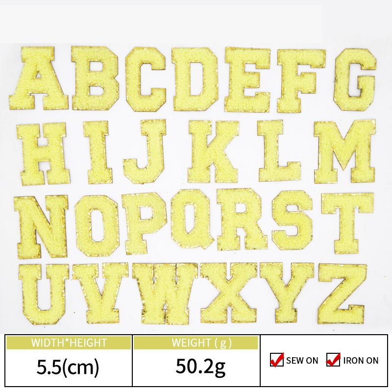 Colorful English Letter Chenille Embroidery Patches Iron on Sew on Garment Alphabet Crochet Patches for Clothing Hat Cap Craft