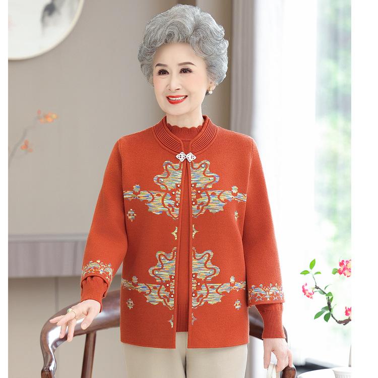 Middle-aged and Elderly People's New Style Knitted Sweater for Spring and Autumn, Mother-in-law and Grandma