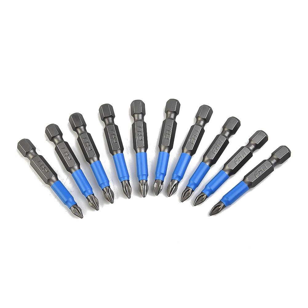 Magnetic Screwdriver Bits PH1/PH2/PH3/PZ1/PZ2/PZ3 Alloy Steel 10pcs 50mm