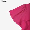 VONDA Summer Sets Women Short Sleeve Ruffled Tops and Mini Skirts Suits Outfits