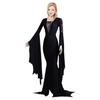 Women Halloween Dress Lace-up Slim Fit Irregular Ruffle Cuff Bell Sleeves Hollow Out Round Neck Solid Color Vampires Cosplay Performance Maxi Dress