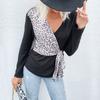Odzież damska Moda Codzienne Topy Koszule Modny i Codzienny Design Temperamentu Top Jednoczęściowy Patchwork Panterka Sweter Dzianinowy z Długim Rękawem
