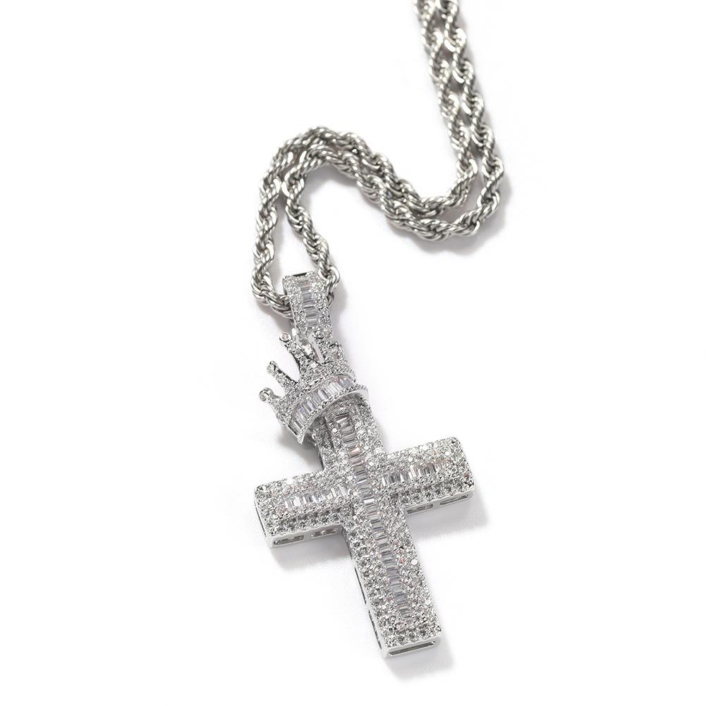Full zirconium crown cross pendant necklace men s copper inlaid zircon punk trend personality one piece generation