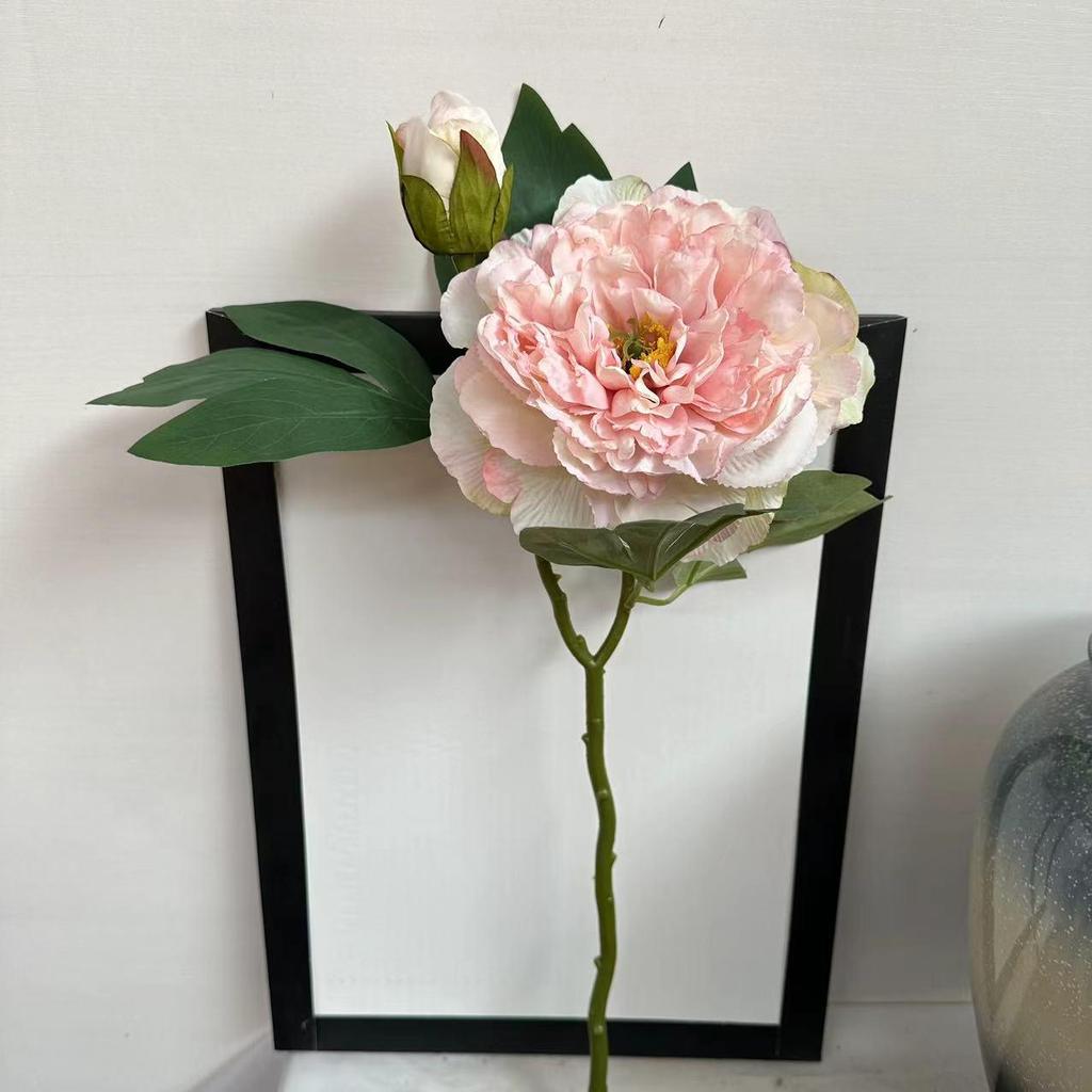Artificial Peony Flower Head with Scorched Edge - Rich Peony Bouquet for Living Room Decoration