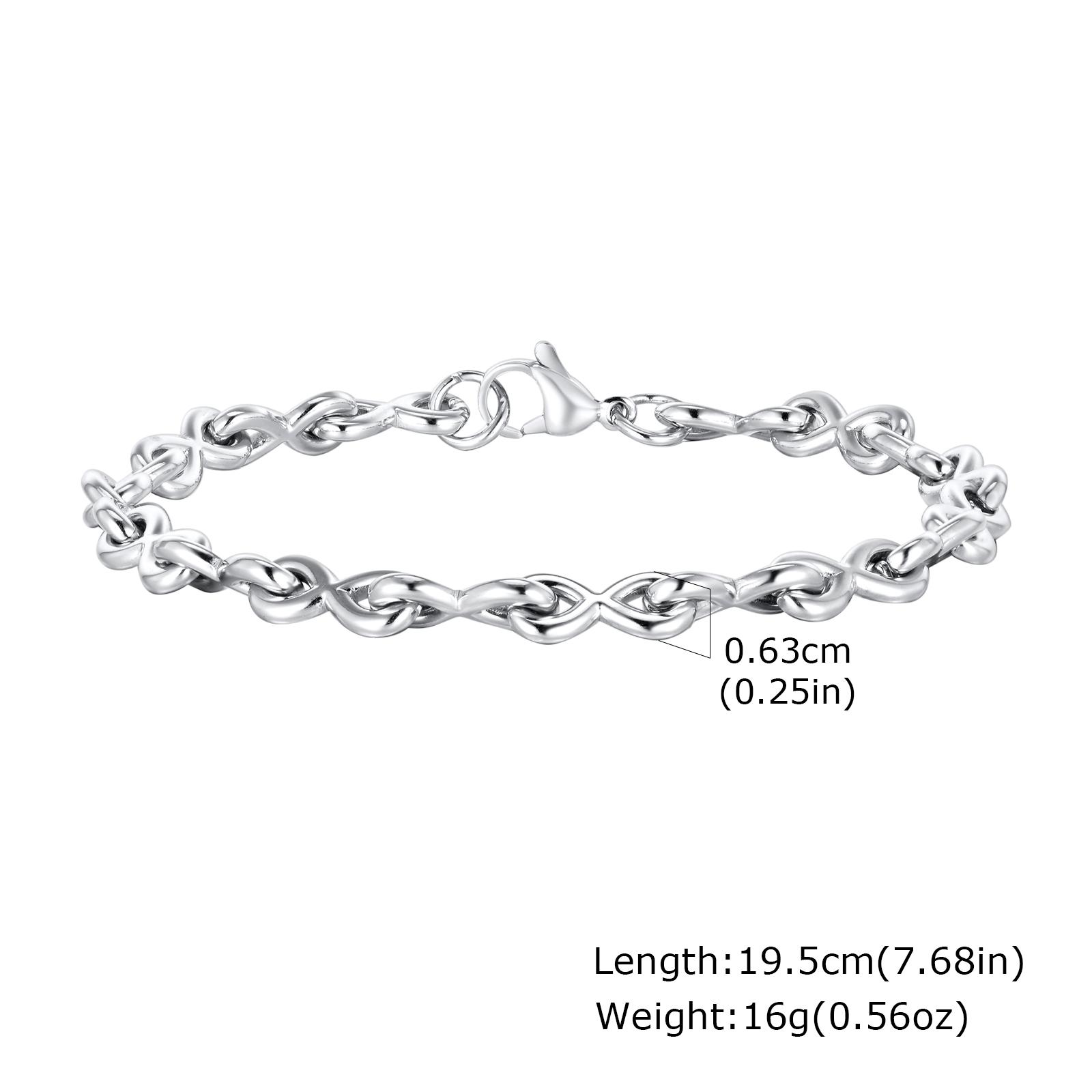 Stainless Steel Chain Bracelets for Men Boys,Infinite Link Chain Handmade Wristband,New Punk Jewelry 19.5cm