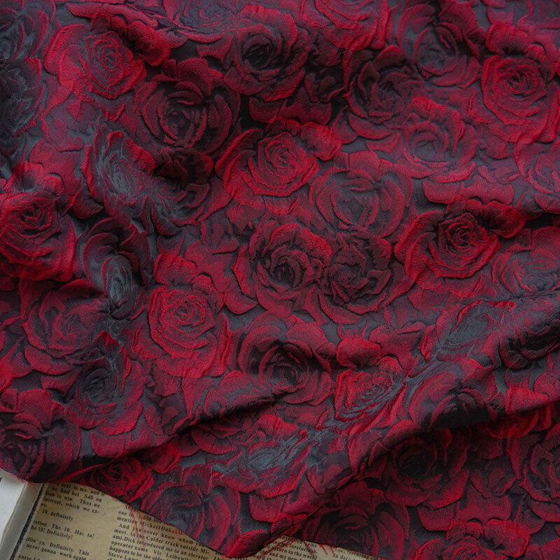 100cm*155cm Rose Jacquard Dyed Fabric Embossed Dark Red 3D Fabric Dark Red Dress Suit DIY Sewing Craft Dress Supplies