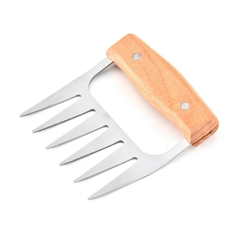 Stainless Steel Bear Claw Shaped Meat Shredder Strong Sharp BBQ Grill Tool Beech Wood Handle Heat Resistant Barbecue Forks