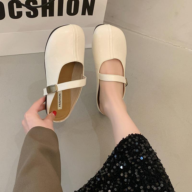 2025 Frühling und Herbst neue Retro Mary Jane Ballerinas Damen vielseitige weichsohlige Klettverschluss Mango Kopf Slipper