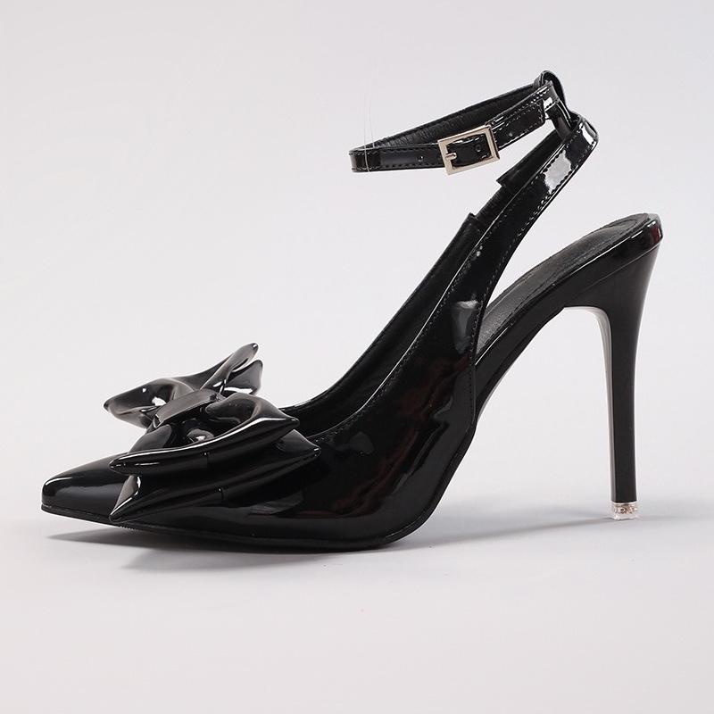 

Мода Классический Бант Вечеринка Женские Туфли Лодочки Острый Носок Сексуальный Слингбэк Ремешок на Щиколотке Искусственная Кожа Роскошный Дизайнерский Женский Высокий Каблук Обувь 42 чёрный