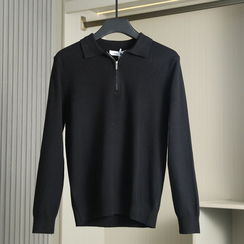 Men's Business Casual Knit Sweater with Half-Zip and Turn-Down Collar, Minimalist Style, Light Luxury, Export Surplus