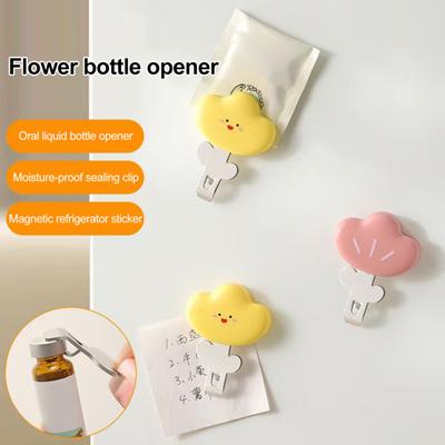 Flower Bottle Opener Magnetic Bag Clip Cute Refrigerator Magnet Opens Medicine Vials Seals Snack Bags Bottle Opener Tool Home Kitchen Gadget