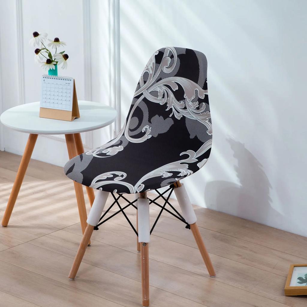 1pc Shell Chair Cover Geometric Printed Stretch Seat Slipcover Elastic Armless Chair Case for Dining Room Home Hotel Office