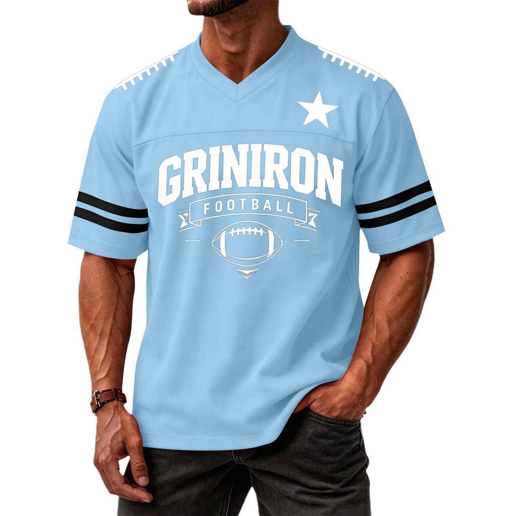 Men's Casual V-Neck Short Sleeve T-Shirt with Baseball Print Sports Top for Gym and Everyday Wear