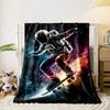 An Astronaut Skateboarding Through Vibrant Cosmic Colors and Starry Space. for All Seasons Blanket Lunch Break Throw Gift