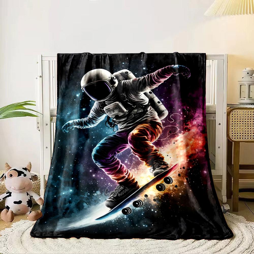 An astronaut skateboarding through vibrant cosmic colors and starry space. for all seasons blanket lunch break throw gift 80cm x 120cm