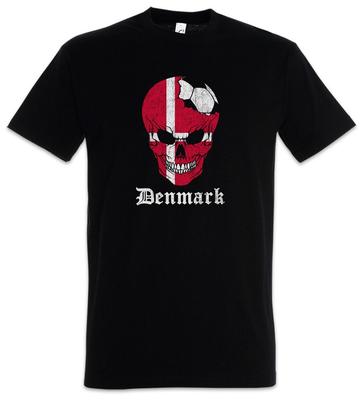 Dänemark Fußball Totenkopf I T-Shirt dänische Fußball Flagge Banner Weltmeisterschaft