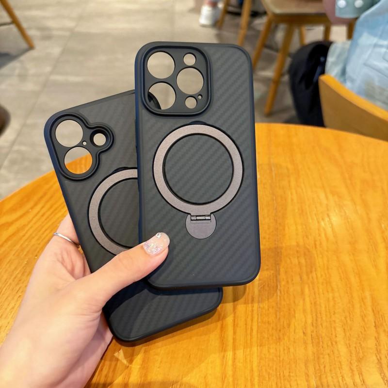 Kevlar Carbon Fiber Phone Case With Rotating Stand IPhone 17 Pro Max 16 15 14 13 Series Magnetic Anti-drop Slim
