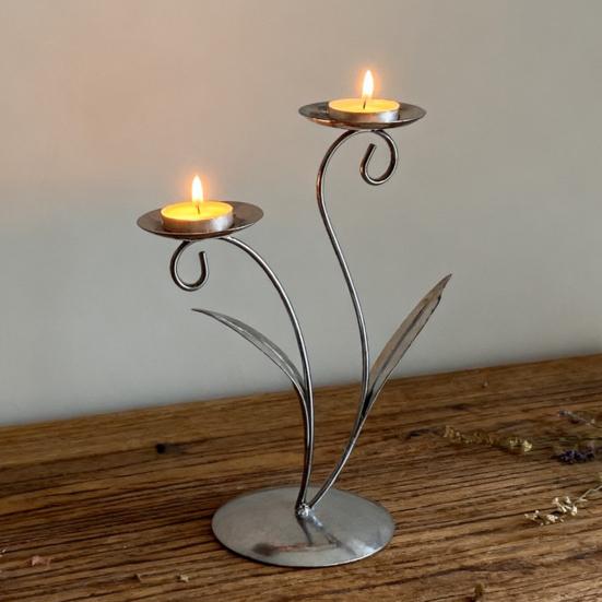 Iron Tulip Candle Holder Decoration 3-Arm Flower Candlestick Home Office Living