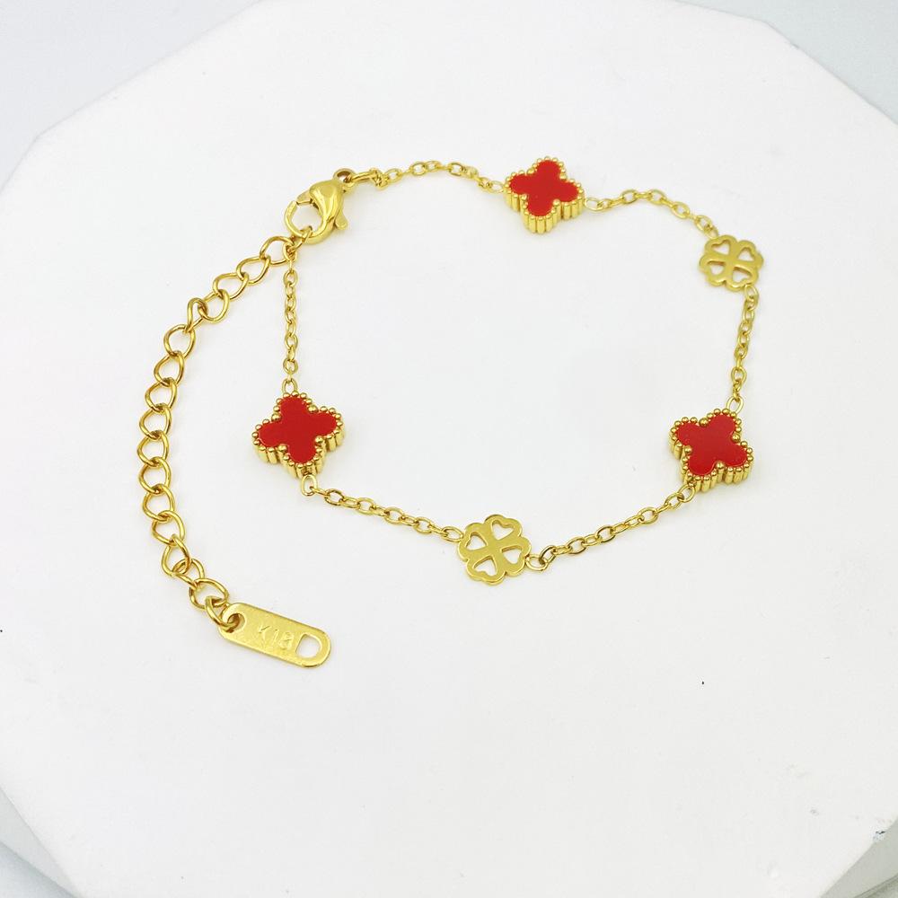 9MM Titanium Steel Four-leaf Clover Bracelet Shell Four-leaf Clover Hundred Bracelet No Color Loss Ins Lucky Grass Bracelet