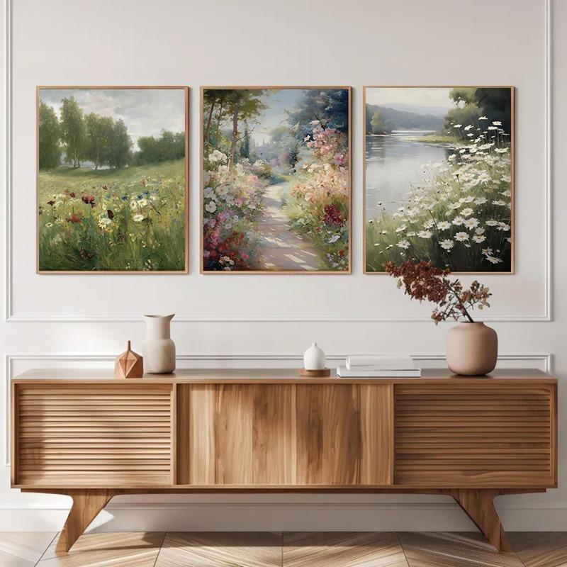 Vintage Countryside Wall Art Canvas Painting Retro Rustic Spring Flowers Natural Landscape Print Posters for Living Room Decor