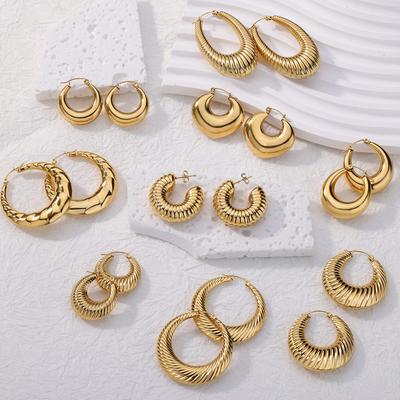 Einfache Runde Edelstahl-Ohrringe für Damen, Goldfarbe, Creolen, Koreanischer Vintage-Schmuck, Geschenk für Liebhaber, Mutter