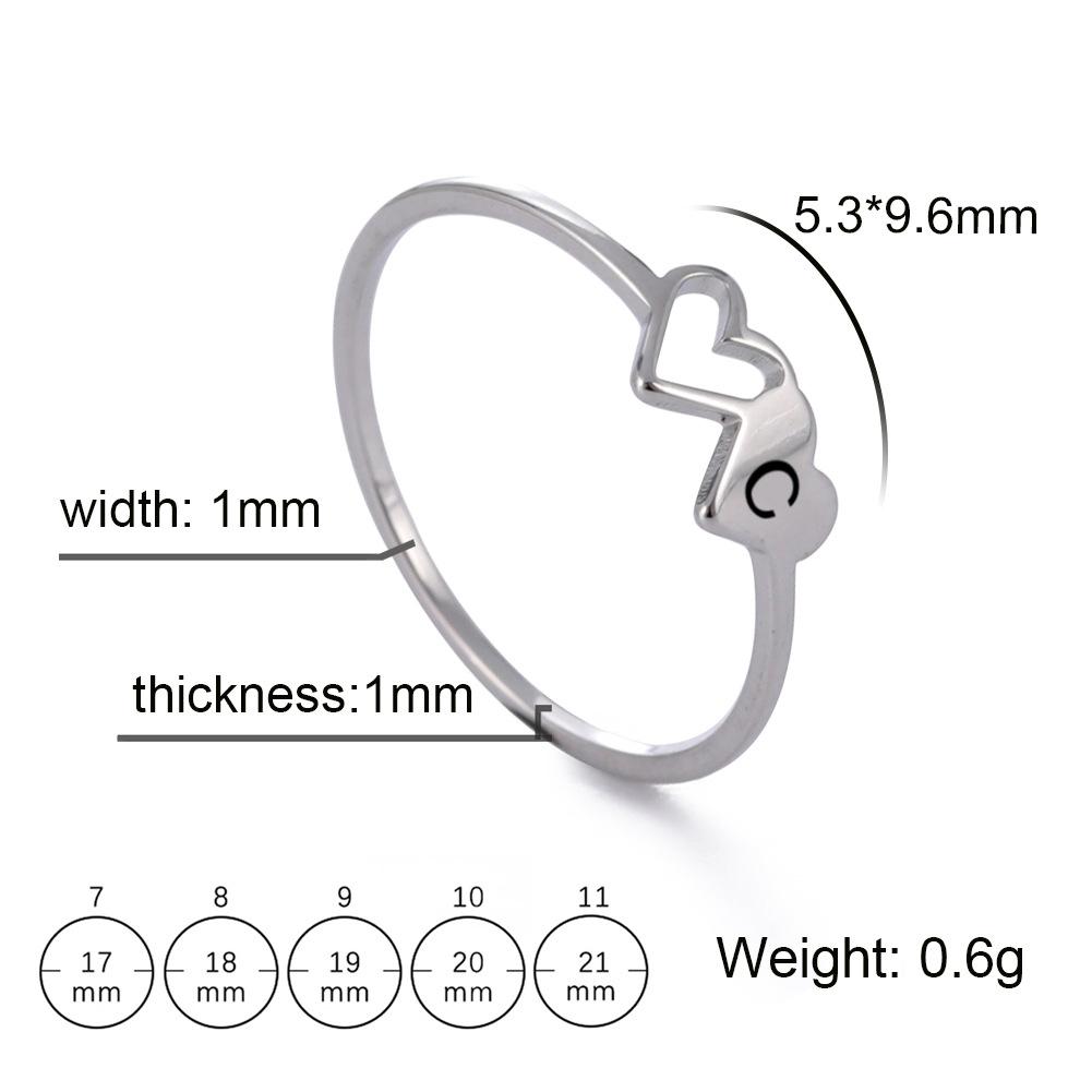 Fashion Stainless Steel A-Z 26 Letters Rings Double Heart Hollow Women Ring For Women Charm Wedding Finger Jewelry Gift