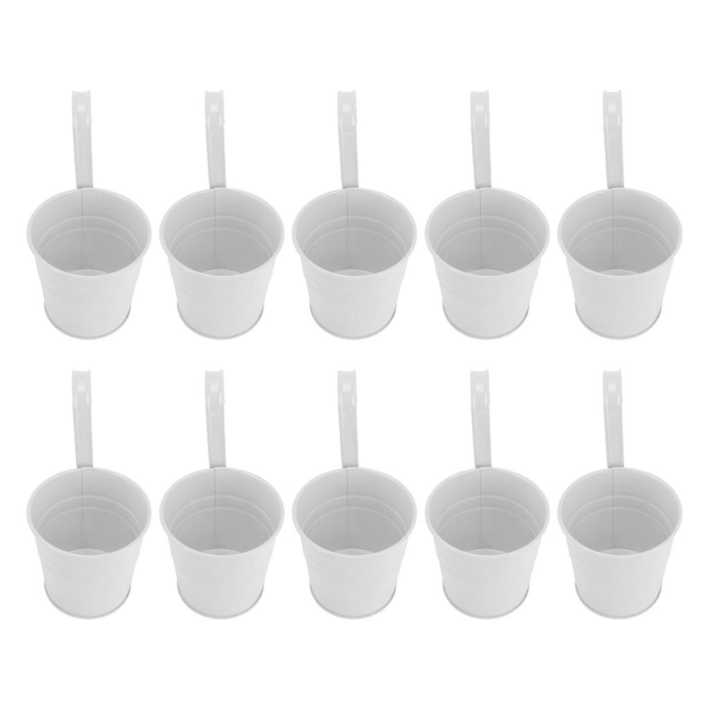 10Pcs Hanging Flower Pots with Removable Hooks Outdoor Indoor Plants Metal Buckets Wall Fence Home
