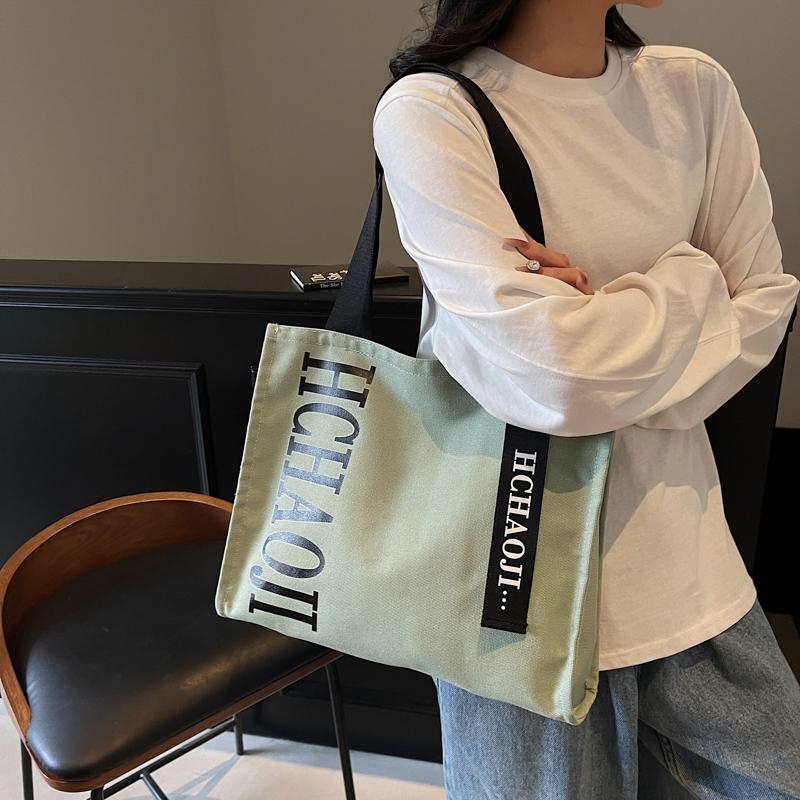 Letter Print Canvas Shoulder Bag Women's Travel Large Capacity Tote Bag Student Class Commuter Bag