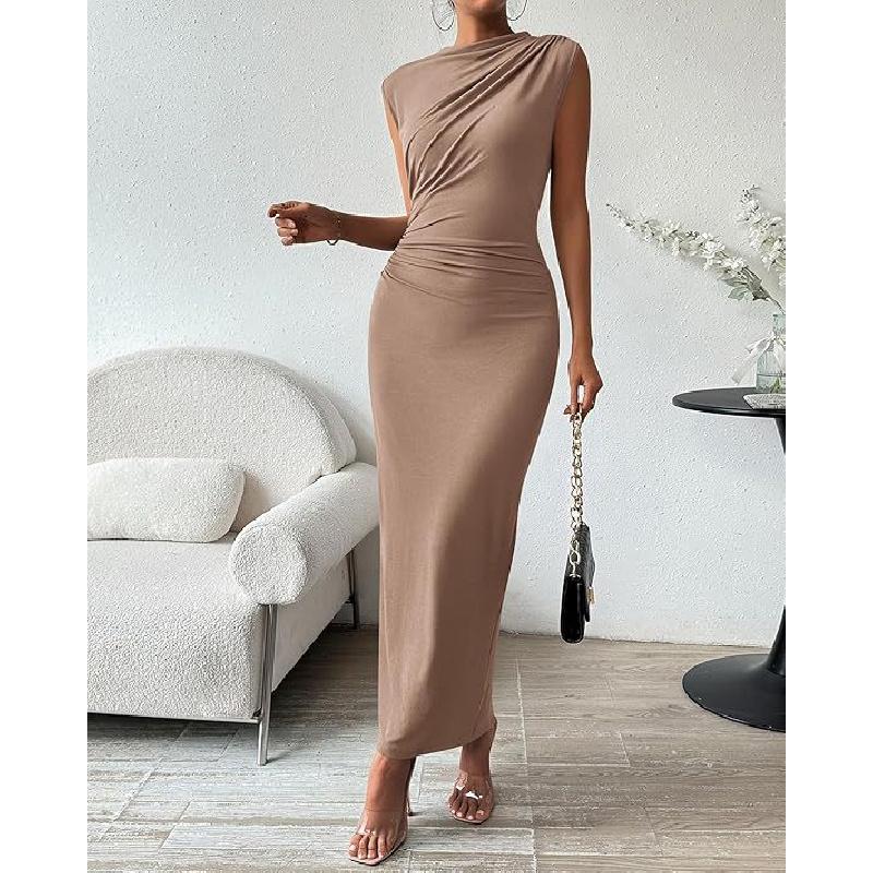 2026 Women's Spring/Summer Sleeveless Back-Slit Ruched Tight-Fitting Bodycon Dress