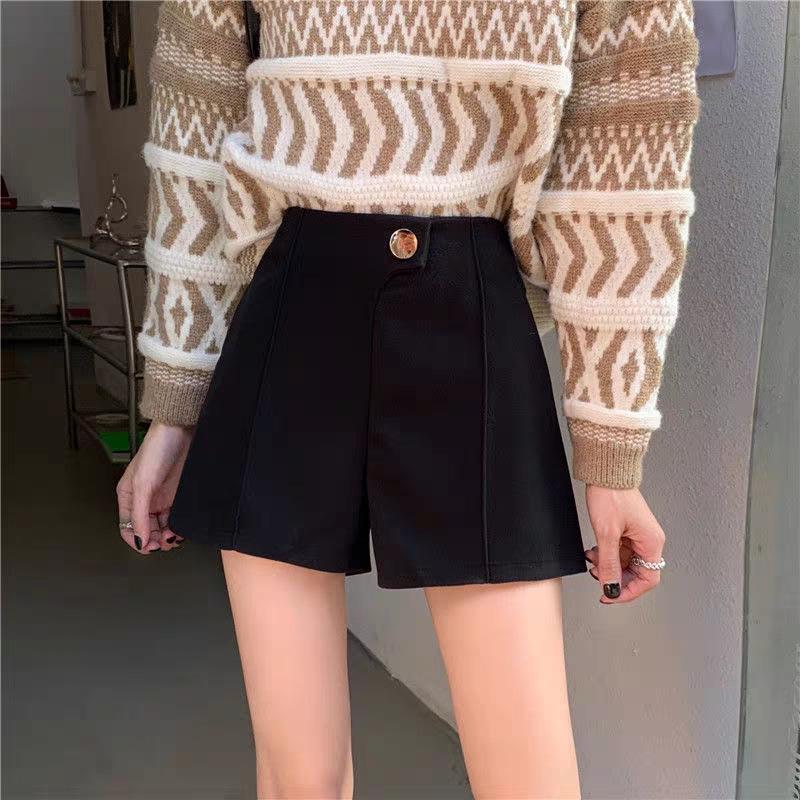 

Новые осенние шорты для женщин Универсальные брюки с высокой посадкой Ношение А-силуэта Повседневные Приталенные Костюмные шорты для женщин 3XL чёрный