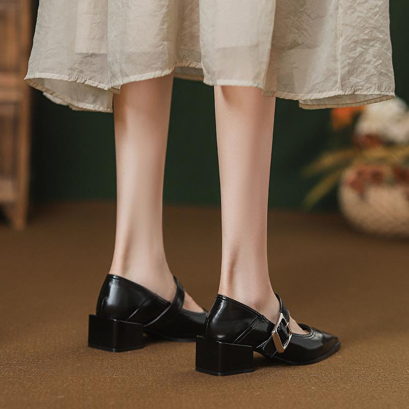 Mary Jane shoes women's French style 2025 autumn new black pointed thick heel temperament single shoes high sense not tired feet