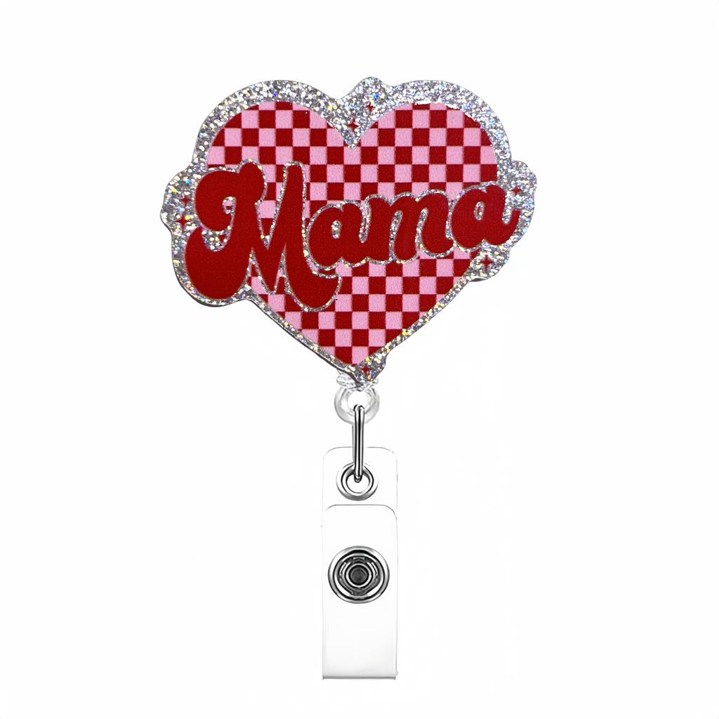 Bow Cherry Acrylic Badge Holder Sparkling Powder Medical Theme Retractable Pull Badge Reel Id Lanyard Name Tag Card Badge Holder