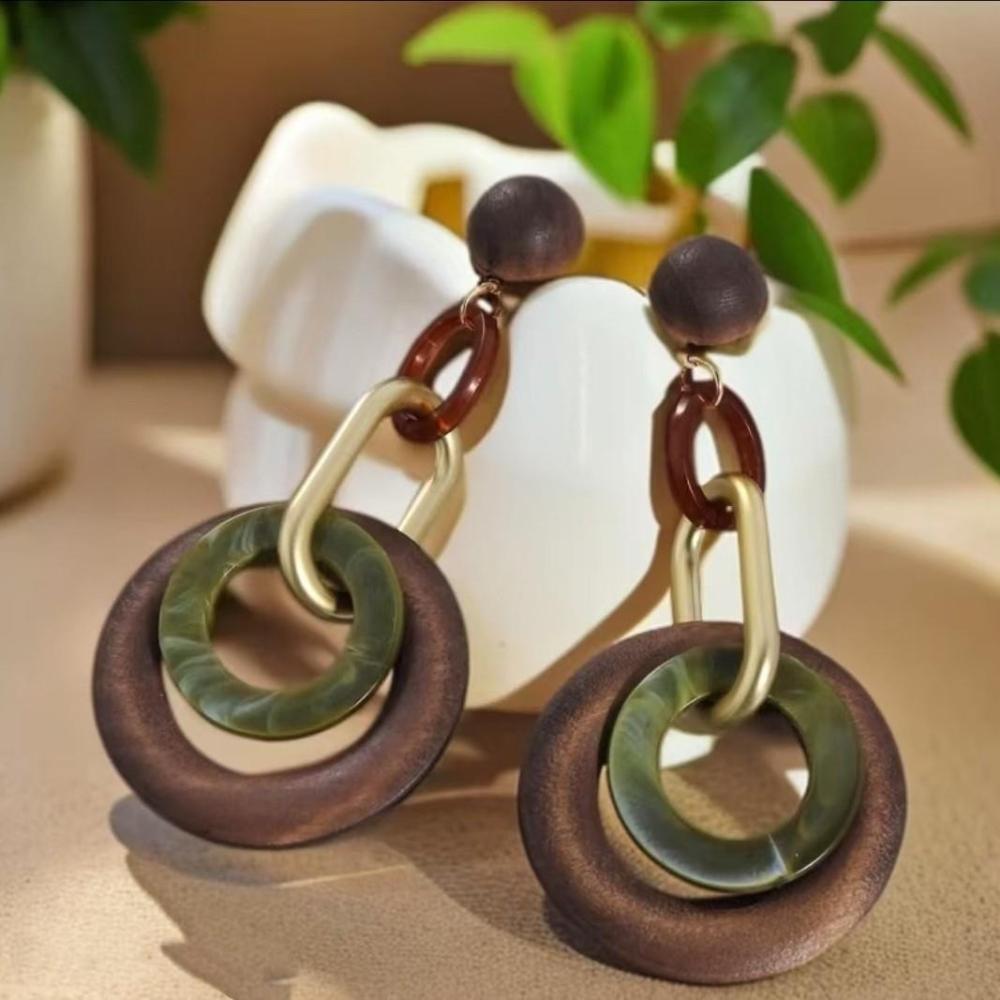 Exaggerated Personalized Earrings, Geometric Round Retro Contrasting Color Large Circle Earrings for Women