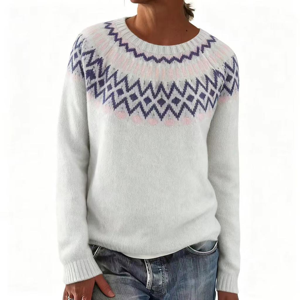 Ladies' Fashion Sweater, Round Neck,Loose Pullover Long-sleeved Knitted Sweater