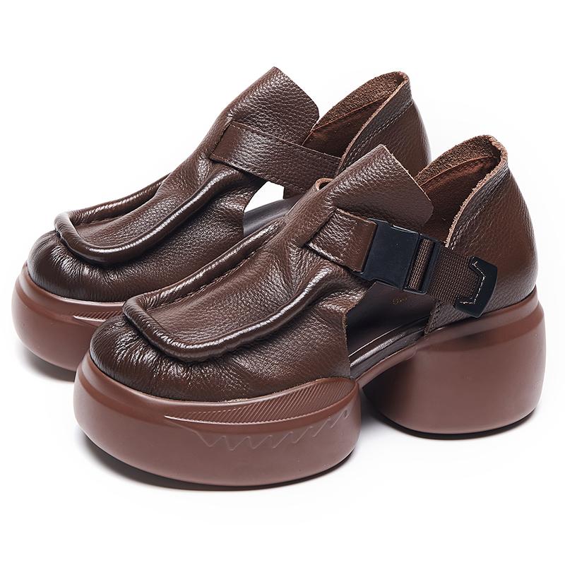 Fashion GKTINOO Retro Genuine Leather Thick Sole Platform Shoes Women 2025 Summer New Waterproof Comfort Round Toe Handmade Sandals