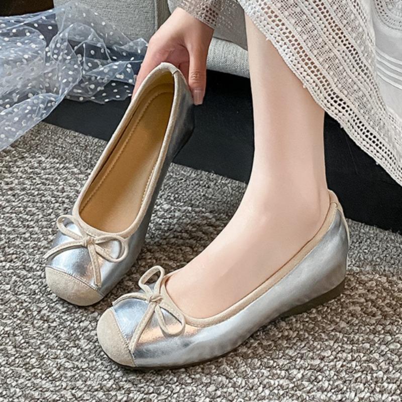 

Fashion Bow Women Flats Shallow Shoes 2025 Autumn Designer Classical Shoes Fashion Casual Sport Sneakers Elegant Walking Zapatos Mujer 39 серебряный