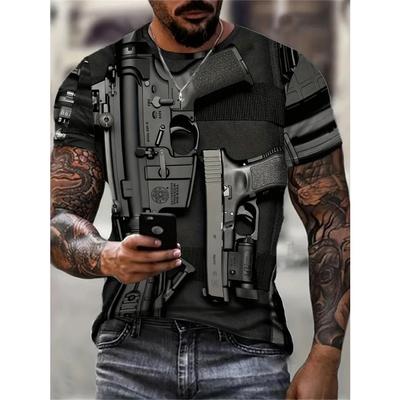 T-Shirt mit Waffen-Aufdruck für Herren, lässiges kurzärmliges T-Shirt mit Rundhalsausschnitt, Herrenbekleidung für den Außenbereich