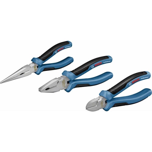 Bosch Professional 3-Piece Set (Pliers, Needle Nose Pliers, and Nippers) 1600A016BG