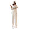 White wide-leg pants women's spring and summer high waist drape straight loose sweatpants casual small cream puff pants