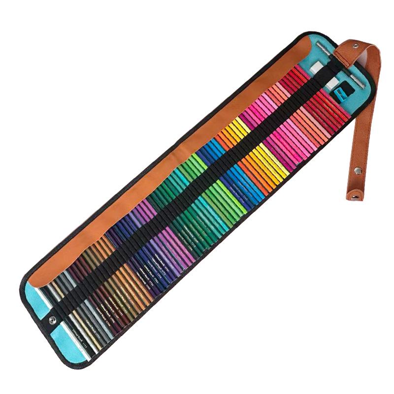 50 Colored Wooden Pencils In Roll-Up Case for Students and Artists